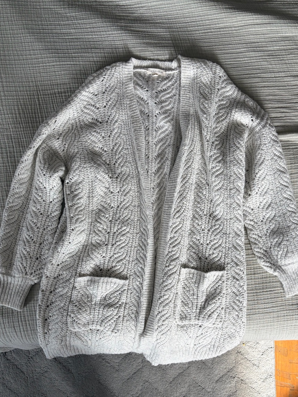 Cactus + Pearl Women's Open-Front Cable Knit Cardigan Sweater - White Large